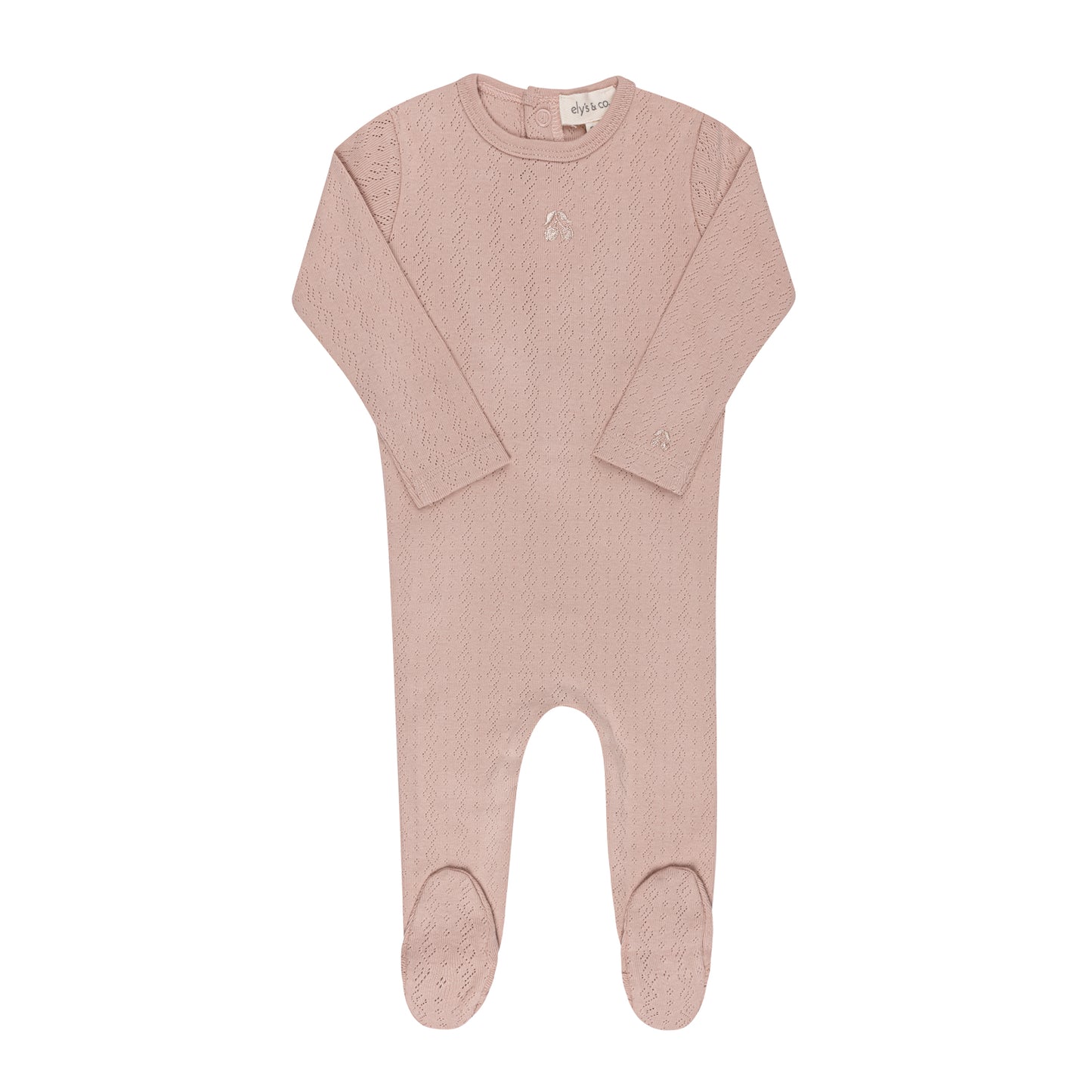 ELYS &CO PINK POINTELLE CHERRY EMBROIDERED FOOTIE