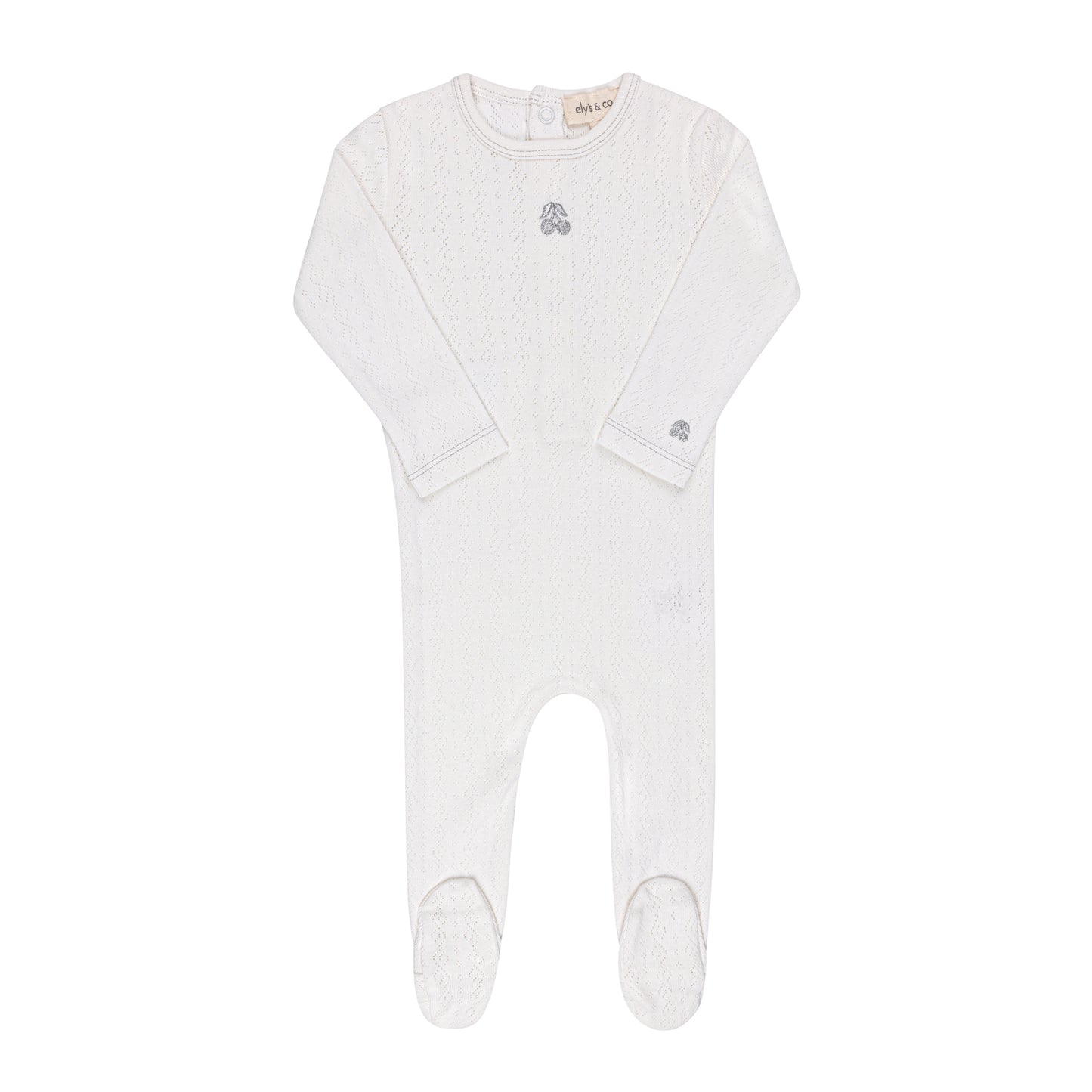 ELYS & CO IVORY/SILVER POINTELLE CHERRY EMBROIDERED FOOTIE