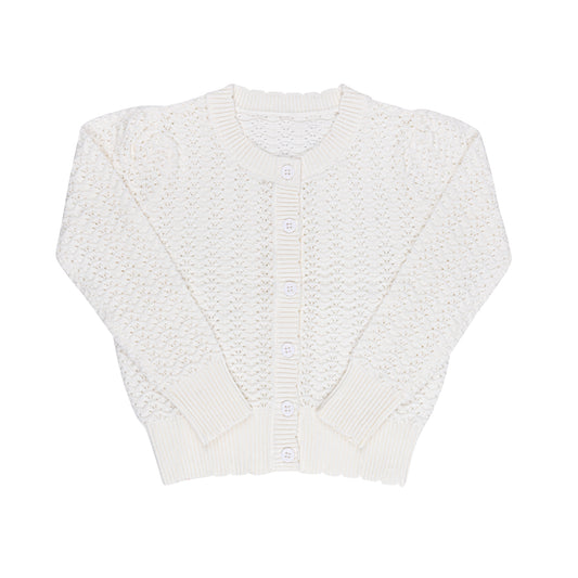 LOOMS IVORY WAVE KNIT POINTELLE CARDIGAN