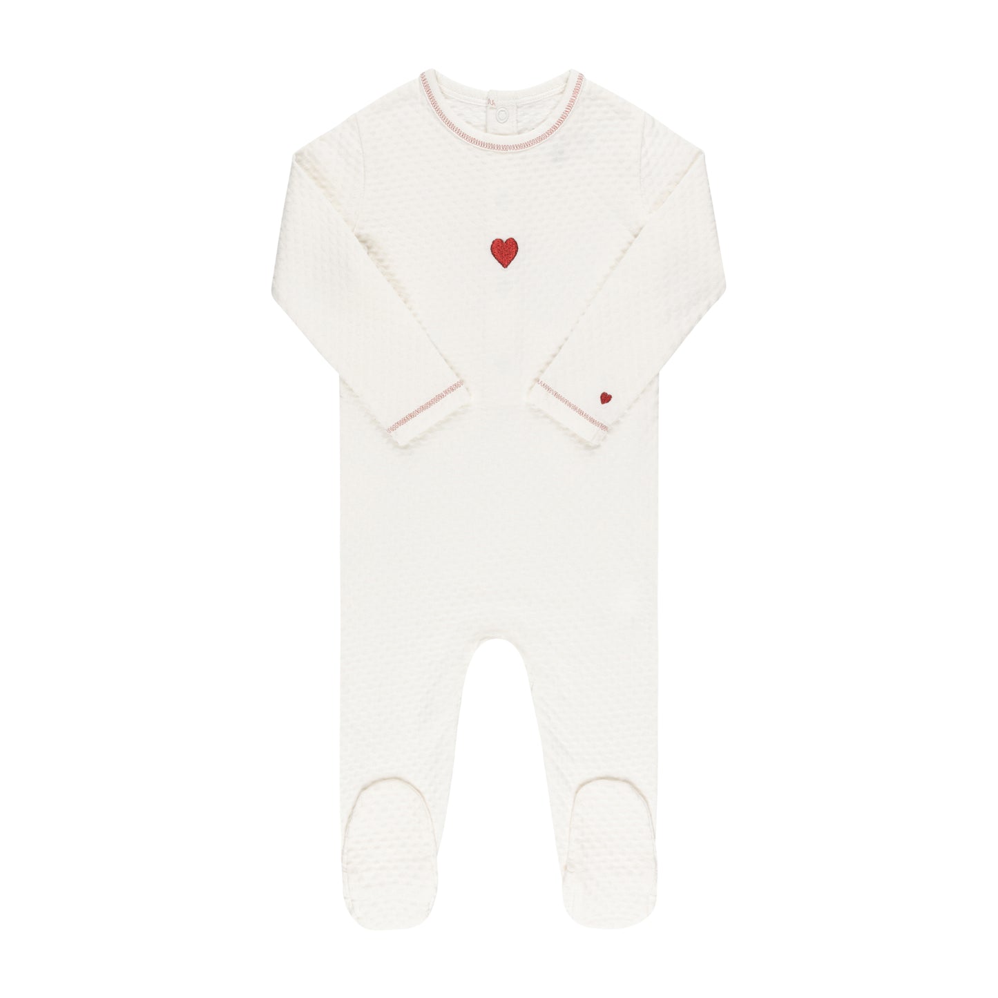 ELY'S & CO. IVORY EMBROIDERED HEART FOOTIE [FINAL SALE]