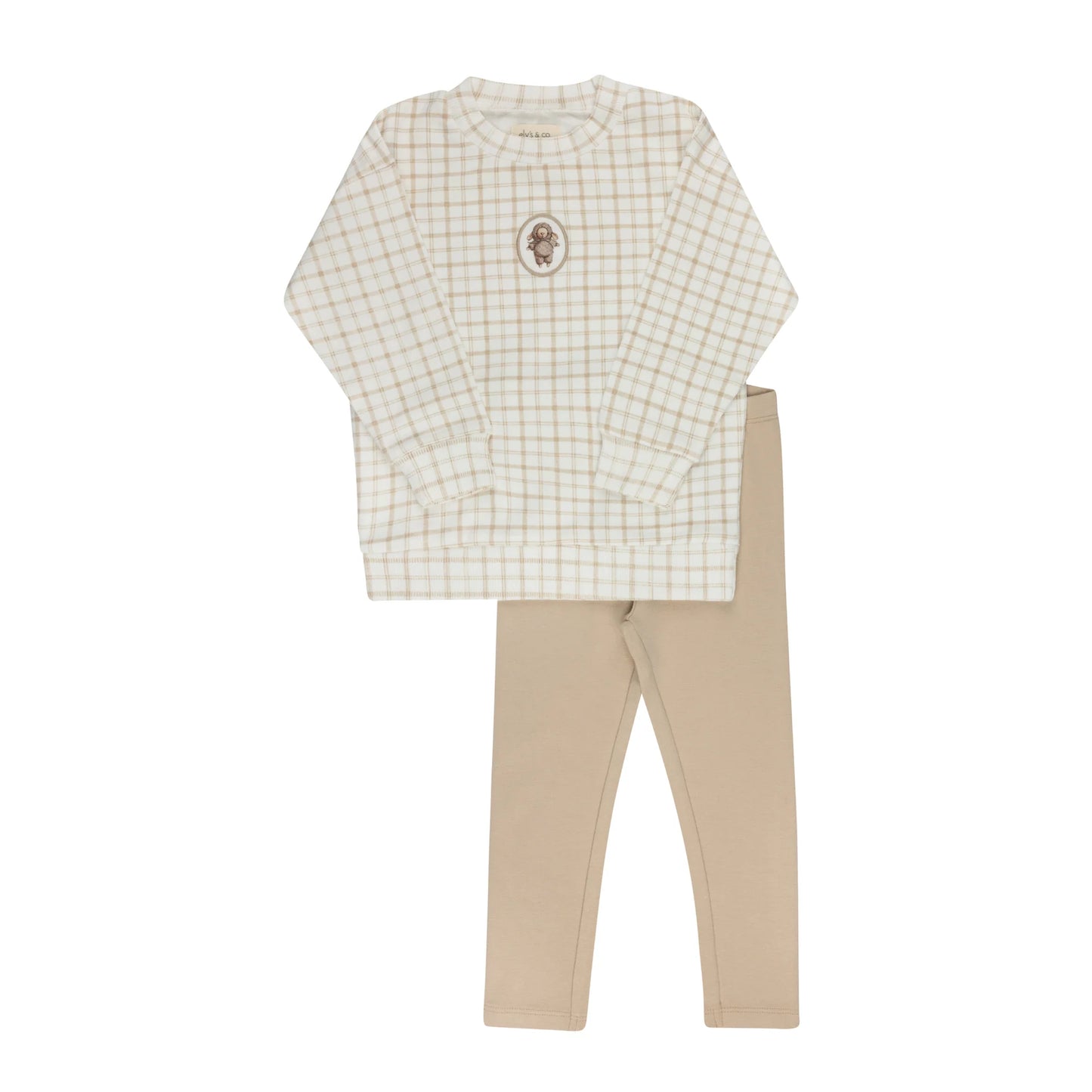 ELY'S & CO BEIGE PLAID SHEEP PAJAMA SET