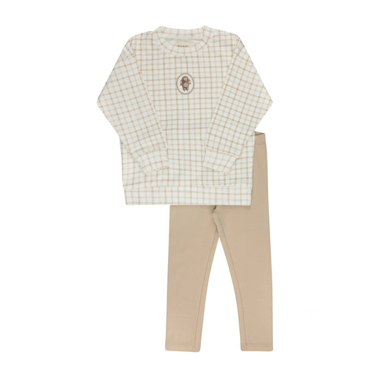 ELY'S & CO BEIGE PLAID SHEEP PAJAMA SET