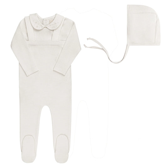 ELY'S & CO IVORY BOY EMBROIDERED COLLAR OVERALL SET