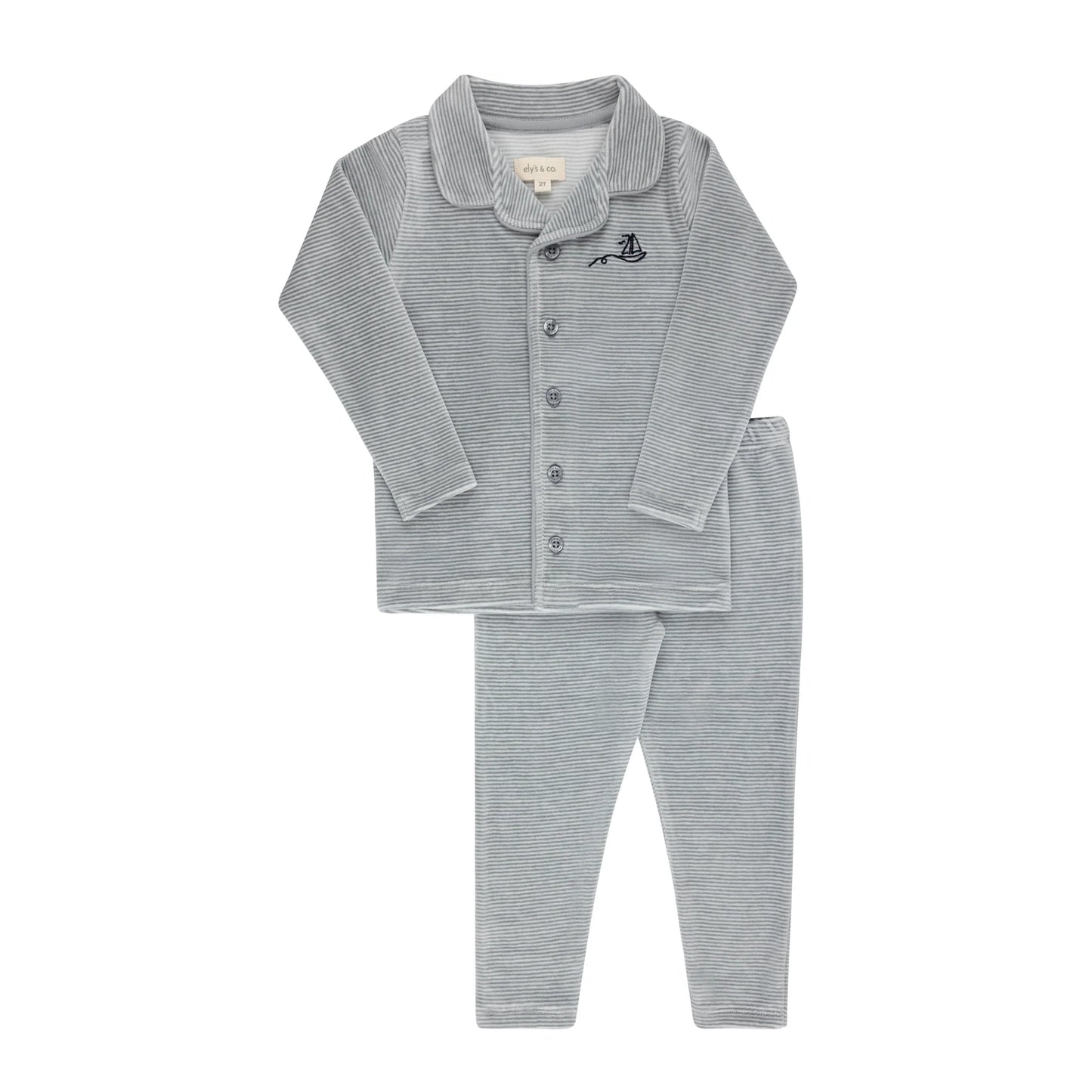 ELY'S & CO LIGHT BLUE VELOUR STRIPE PAJAMA