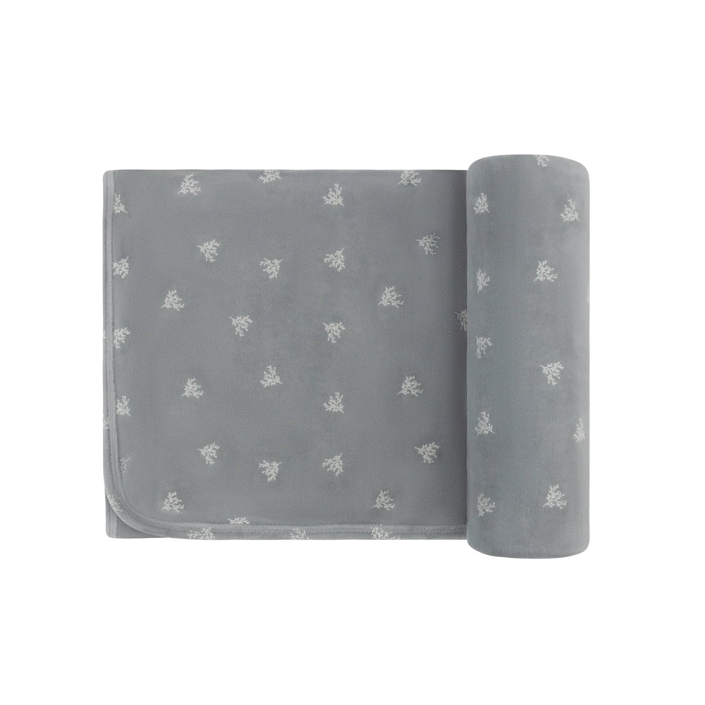 ELY'S & CO BLUE VELOUR LEAF PATTERN BLANKET