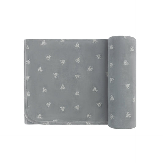 ELY'S & CO BLUE VELOUR LEAF PATTERN BLANKET