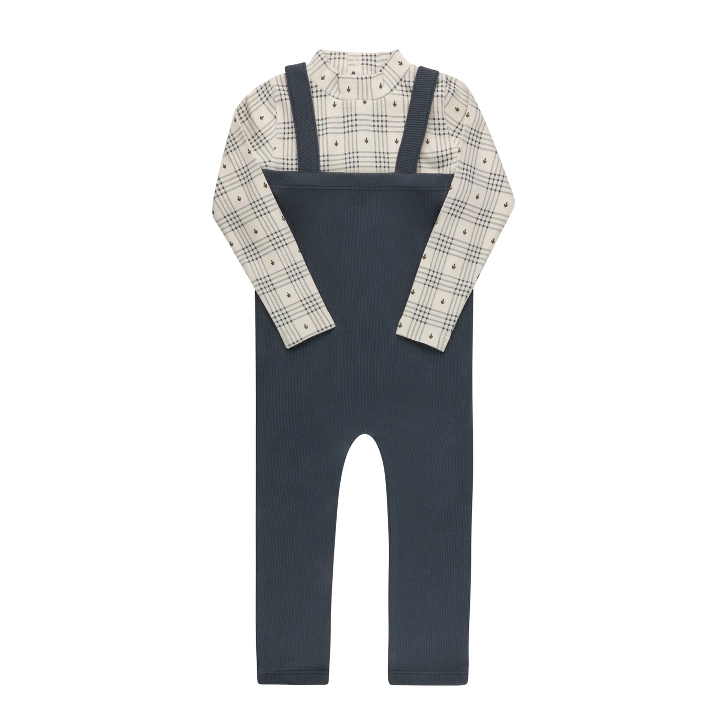 ELY'S & CO IVORY/BLUE FLORAL PLAID OVERALL SET