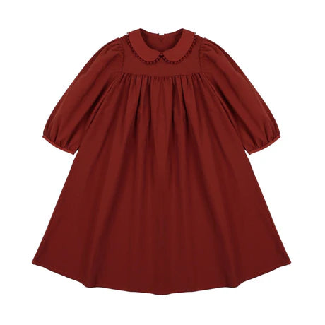 LITTLE TEMPEST RUST TAFFETA BUTTON DRESS