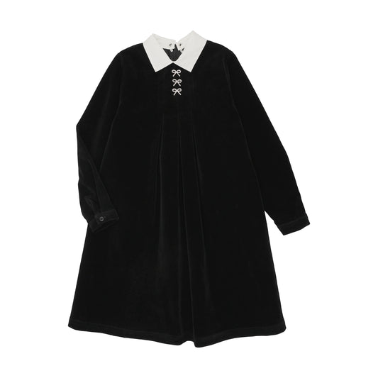 BOPOP BLACK VELVET PUFF SLEEVE COLLAR DRESS