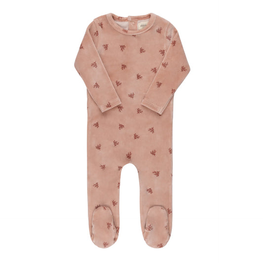 ELY'S & CO PINK VELOUR LEAF PATTERN FOOTIE
