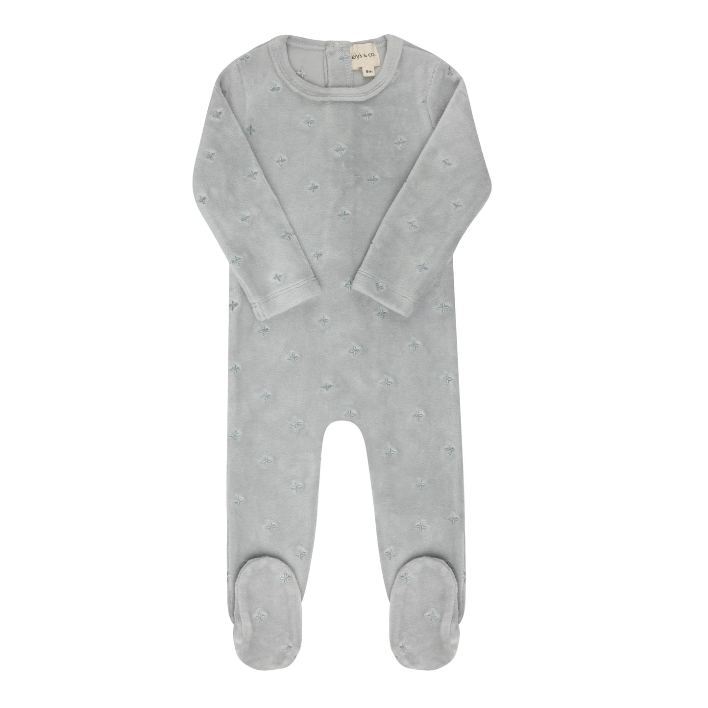 ELY'S & CO BLUE VELOUR EMBROIDERED FLORAL FOOTIE
