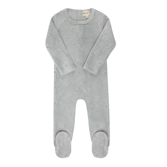 ELY'S & CO BLUE VELOUR EMBROIDERED FLORAL FOOTIE
