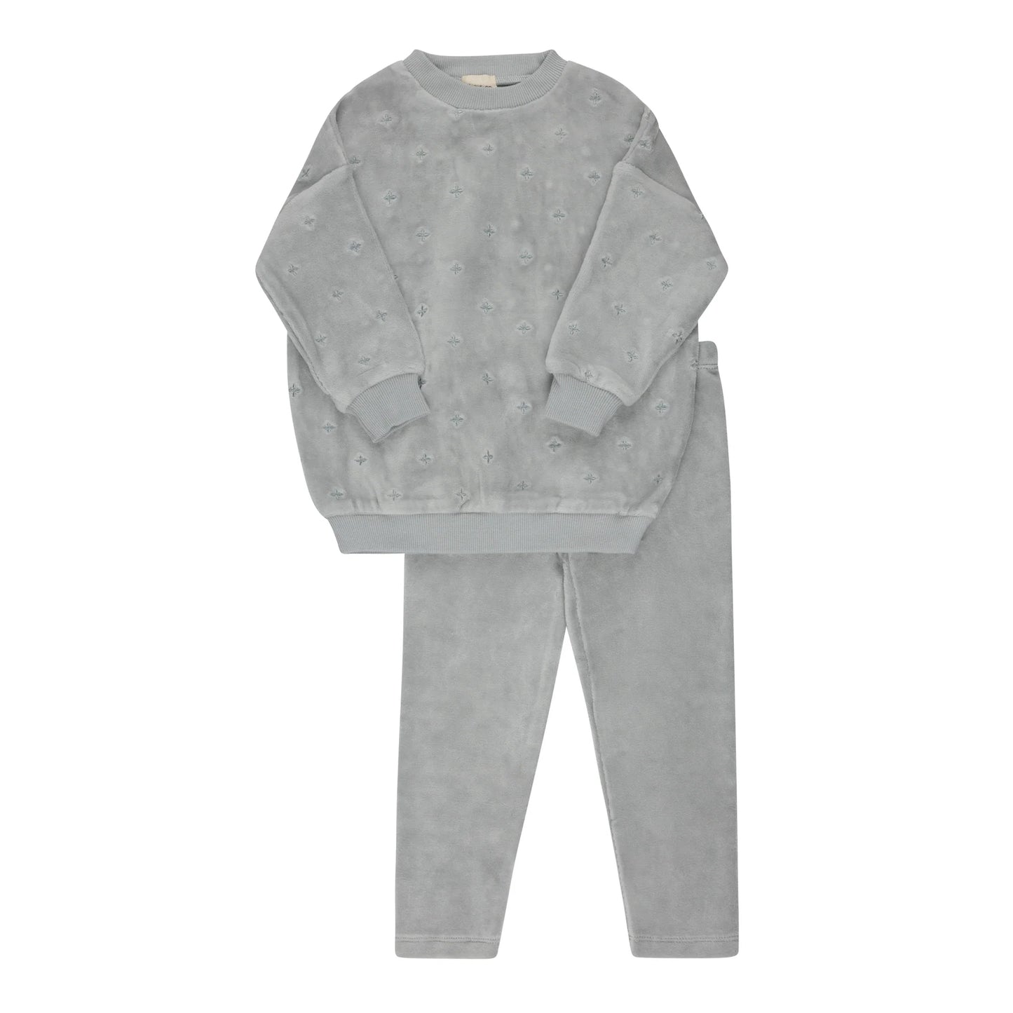 ELY'S & CO BLUE VELOUR EMBROIDERED FLORAL PAJAMA SET