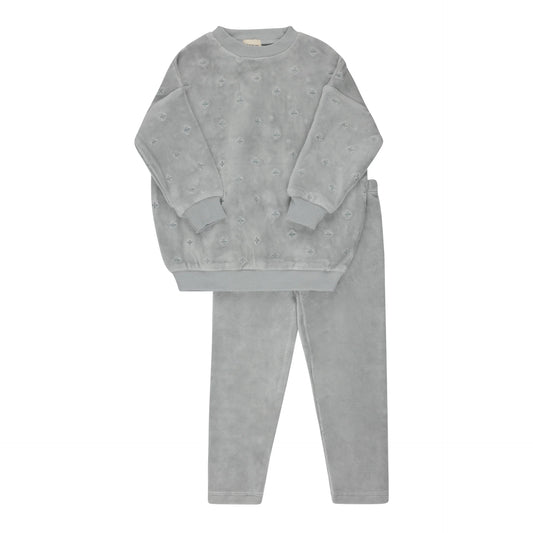 ELY'S & CO BLUE VELOUR EMBROIDERED FLORAL PAJAMA SET