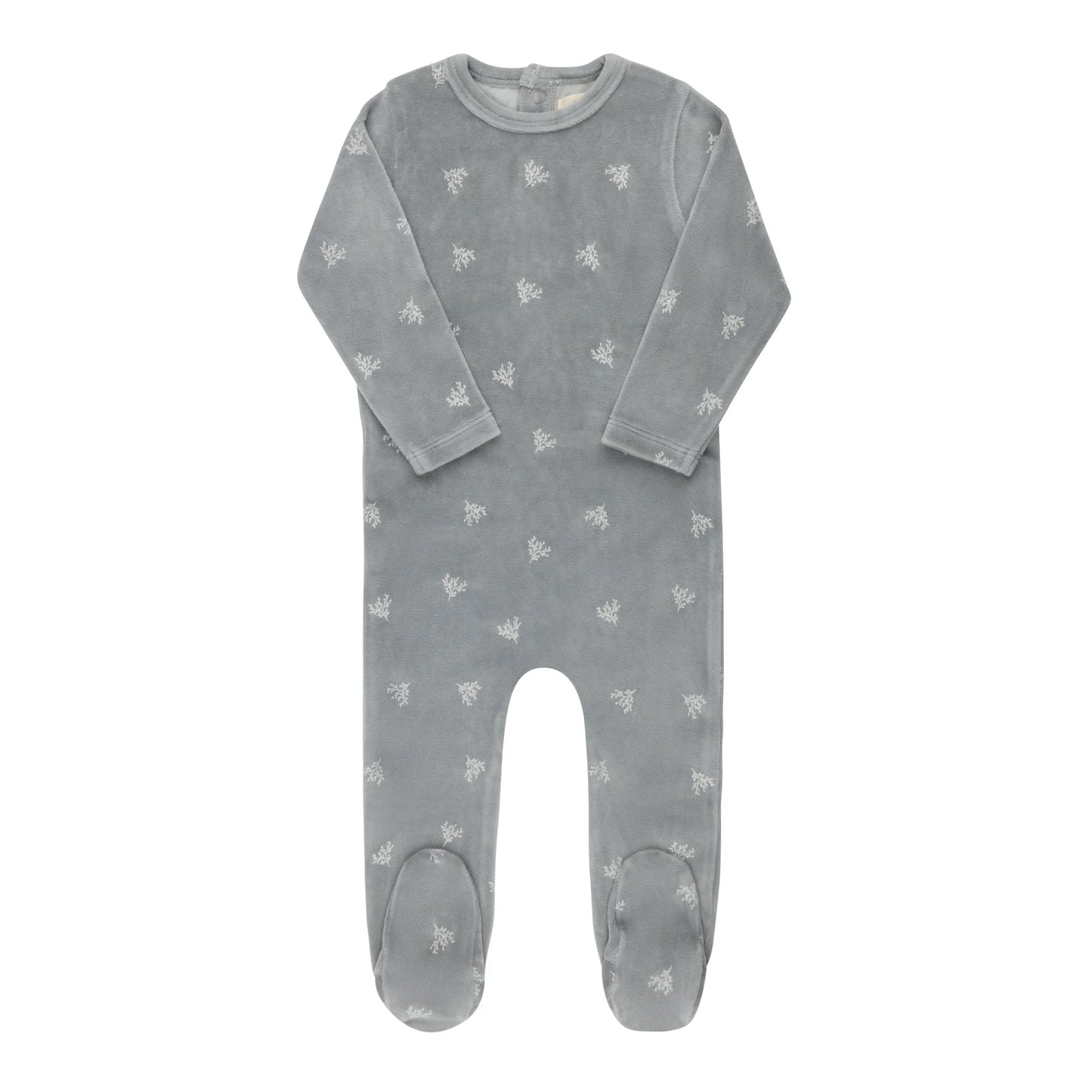 ELY'S & CO BLUE VELOUR LEAF PATTERN FOOTIE