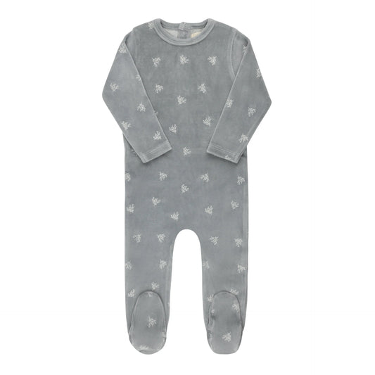 ELY'S & CO BLUE VELOUR LEAF PATTERN FOOTIE