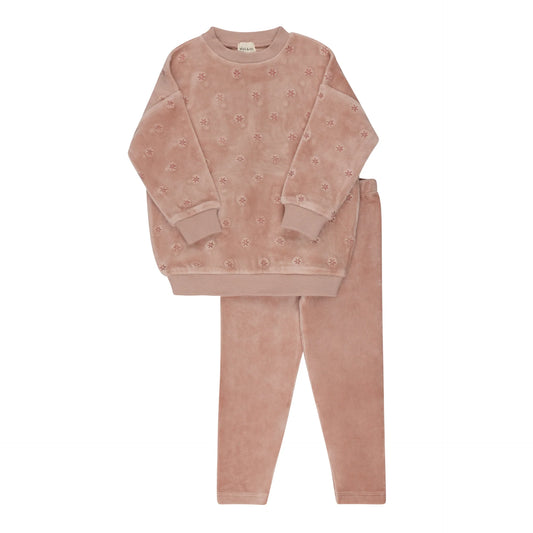 ELY'S & CO PINK VELOUR EMBROIDERED FLORAL PAJAMA SET