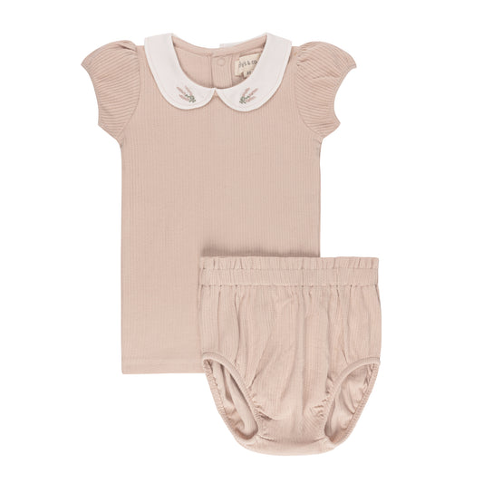 ELY'S & CO PINK EMBROIDERED COLLAR BLOOMER SET