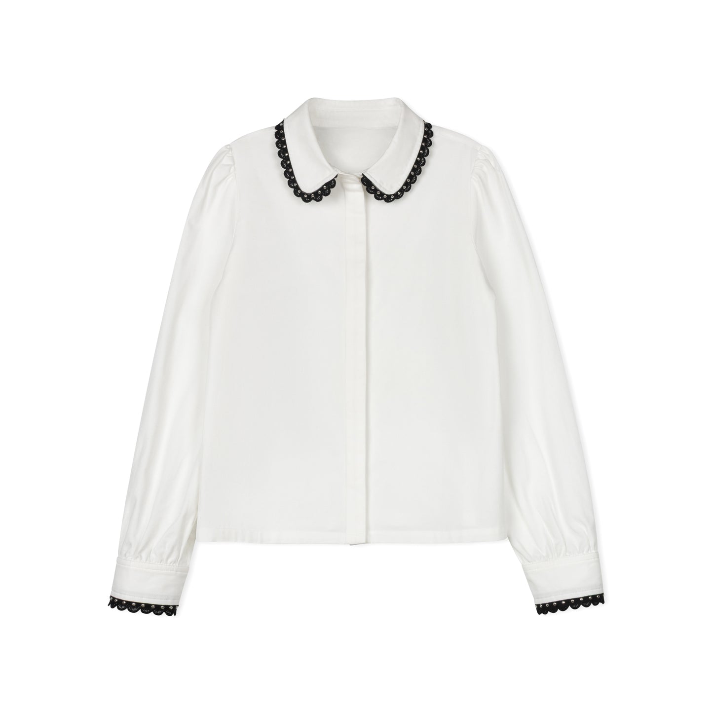 VELVETTE LABEL WHITE/BLACK SCALLOP TRIM BLOUSE