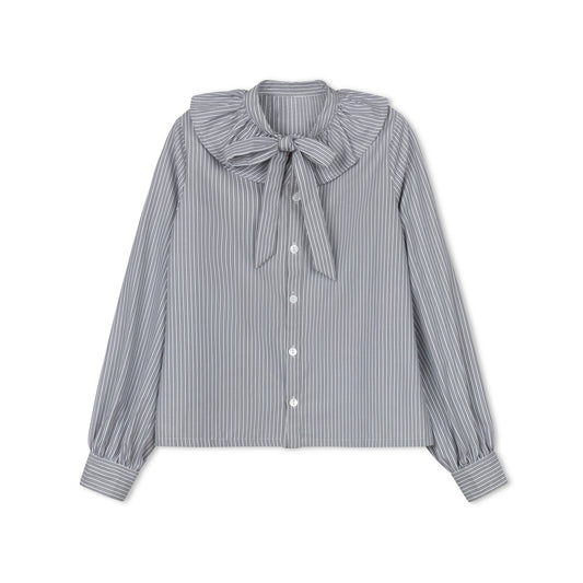 VELVETTE LABEL BLACK/WHITE STRIPE RUFFLE COLLAR BLOUSE