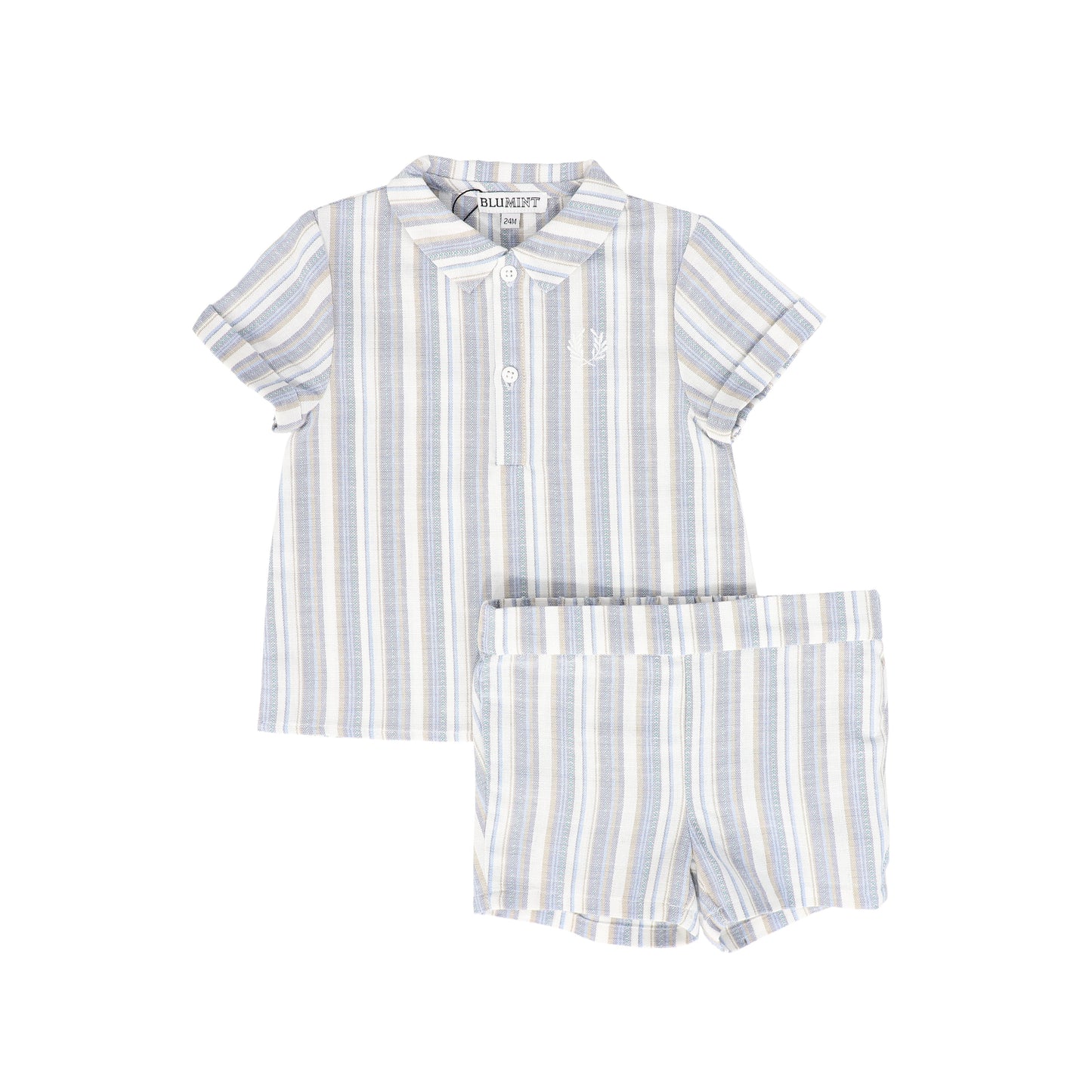 MANN BLUE STRIPED COLLAR SHIRT SET