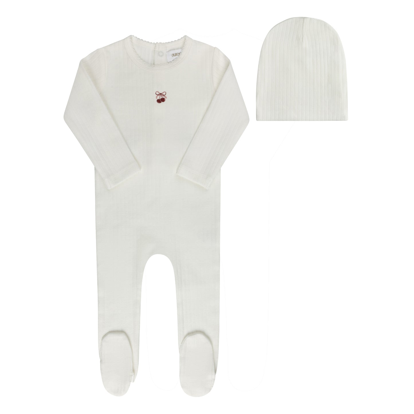 AURORA IVORY/RED BOW FOOTIE + BEANIE