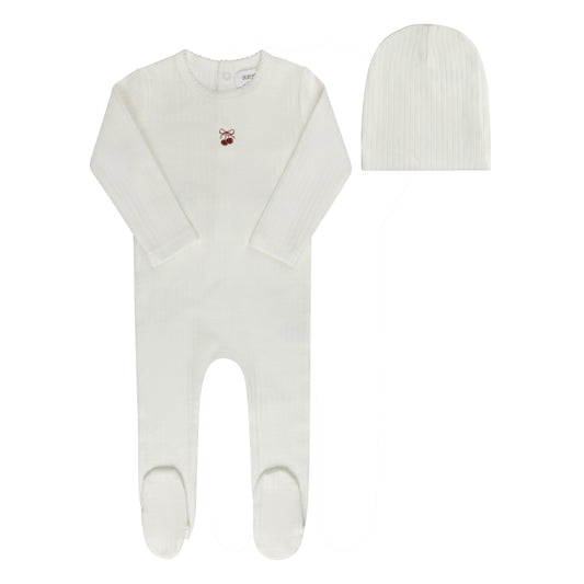 AURORA IVORY/RED BOW FOOTIE + BEANIE