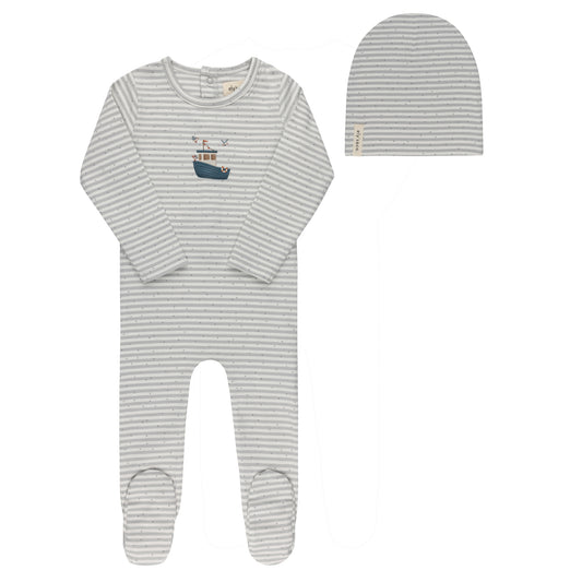 ELYS & CO BLUE NAUTICAL STRIPE FOOTIE + BEANIE
