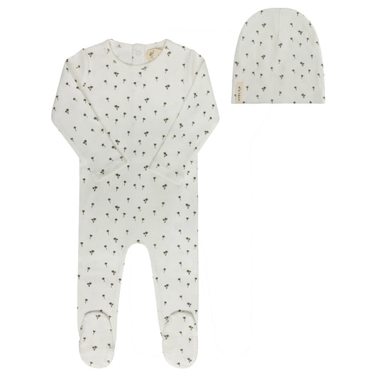 ELYS & CO IVORY RIBBED PALM PRINTED FOOTIE + BEANIE