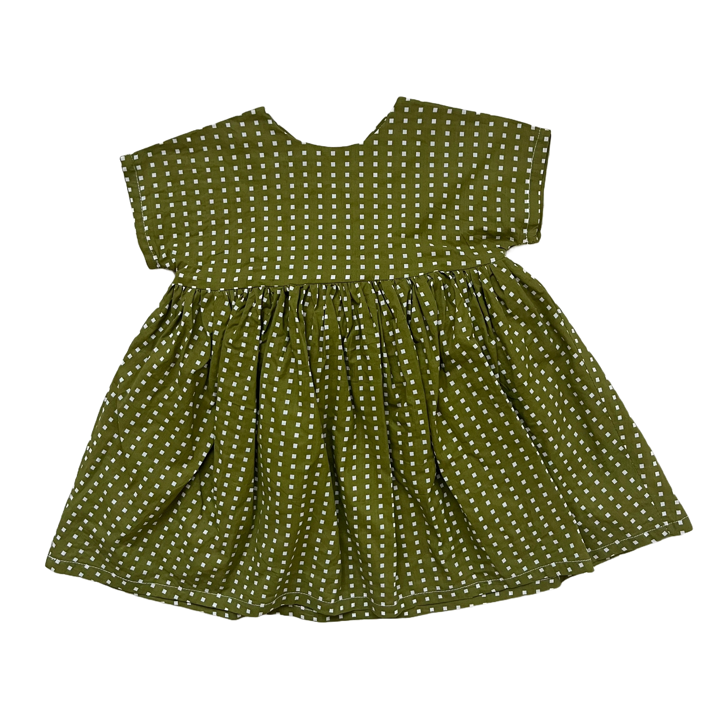 HELLO LUPO GREEN SQUARE DESIGN WAISTED FLARE DRESS [FINAL SALE]