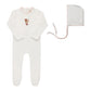 ELYS & CO IVORY/PINK FRENCH TERRY FOOTIE + BONNET
