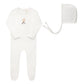 ELYS & CO IVORY/BLUE FRENCH TERRY FOOTIE + BONNET