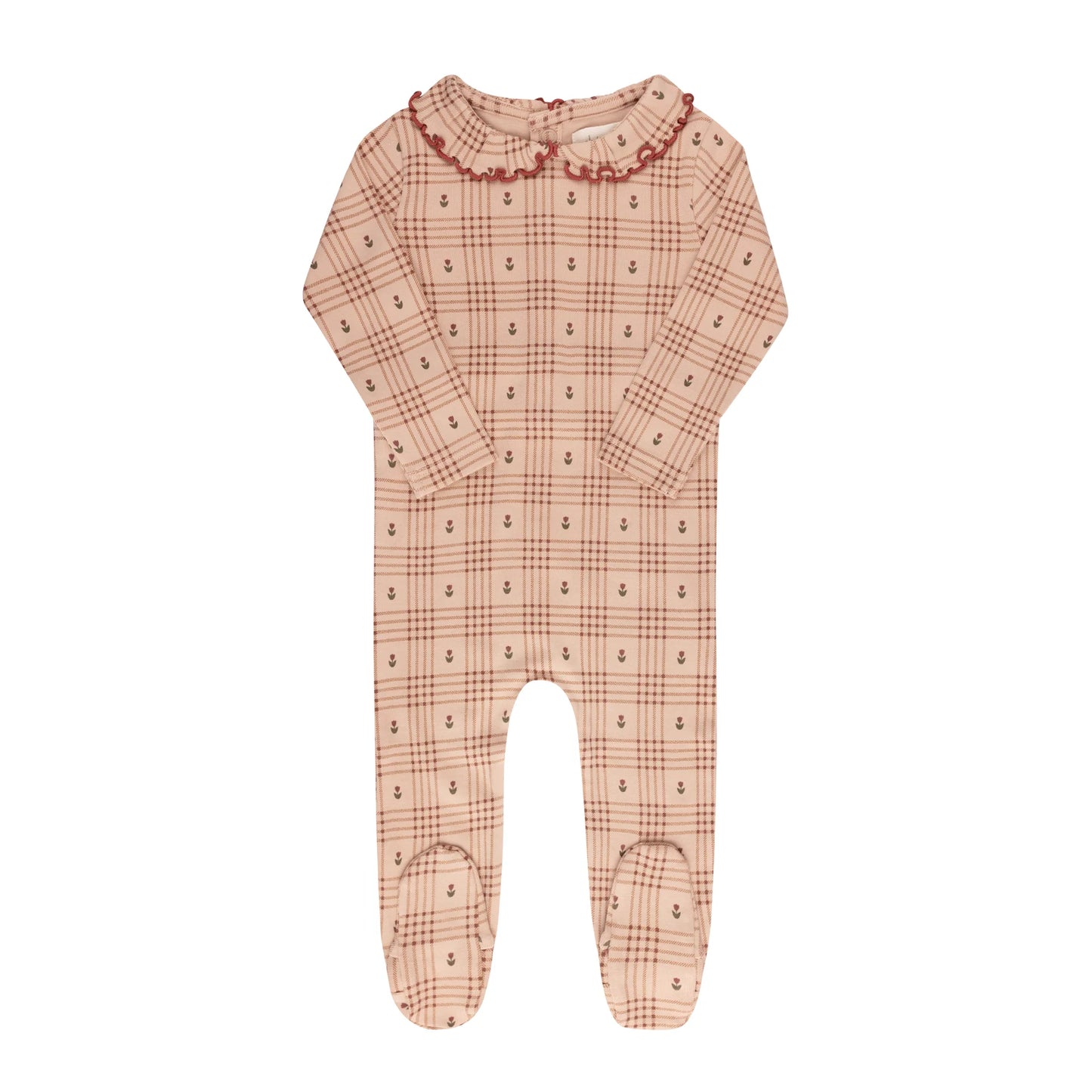 ELY'S & CO PEACH FLORAL PLAID FOOTIE