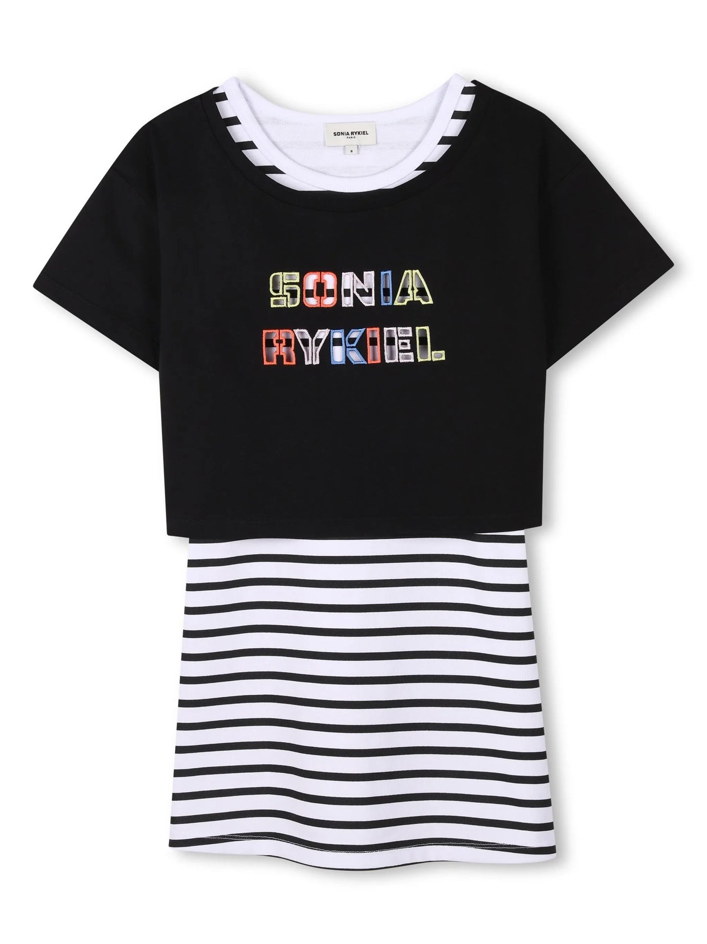 SONIA RYKIEL BLACK/WHITE STRIPED LOGO DRESS