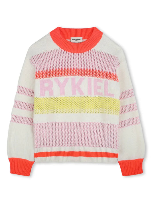 SONIA RYKIEL PINK/YELLOW LOGO SWEATER