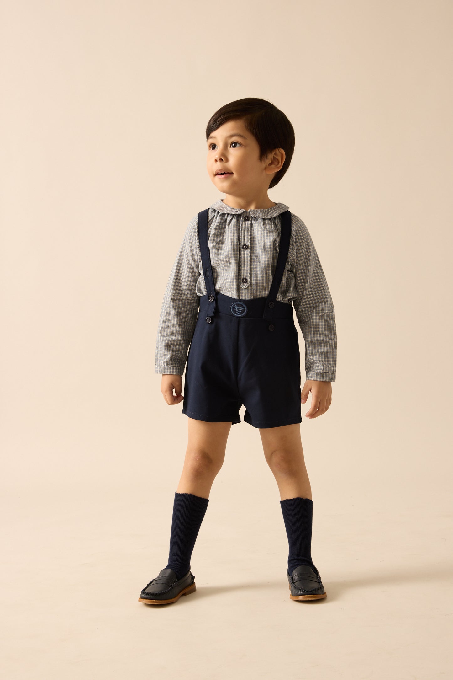 ANALOGIE NAVY PLAID EDITION BOYS OVERALL SHORTS