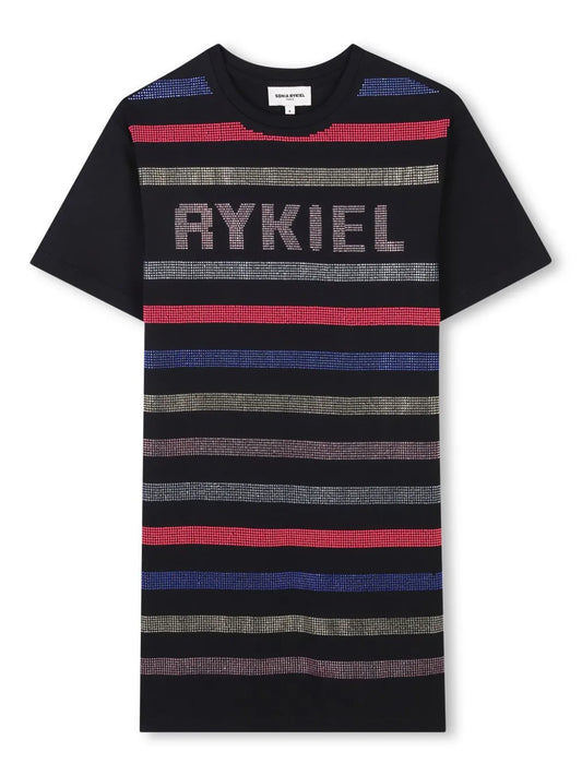 SONIA RYKIEL BLACK COLORED STRIPED LOGO DRESS