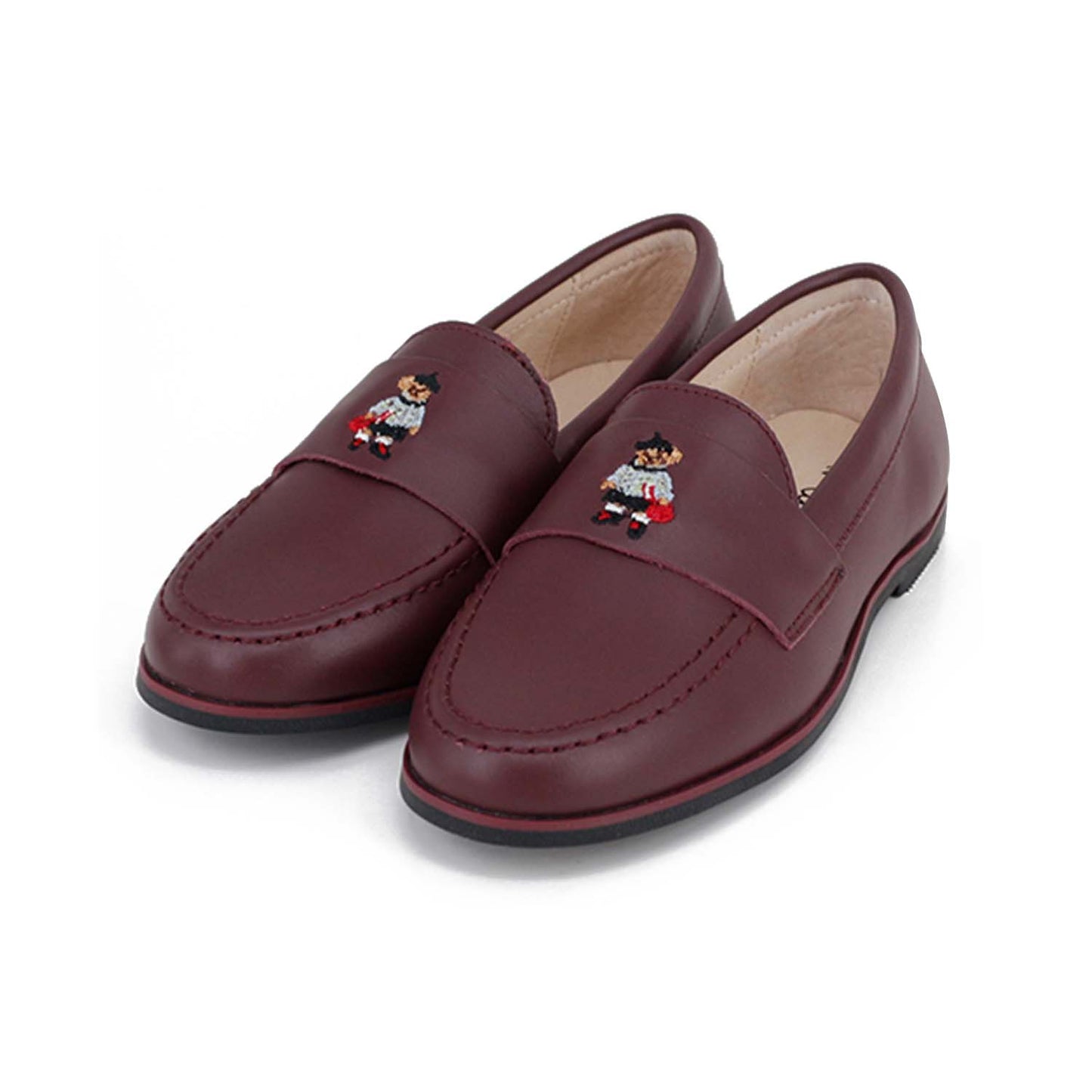 CAMILLE KIDS BURGUNDY LEATHER POLO BEAR LOAFER