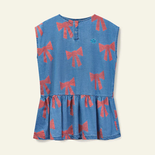 WYNKEN DENIM/RED BOW PRINT DRESS