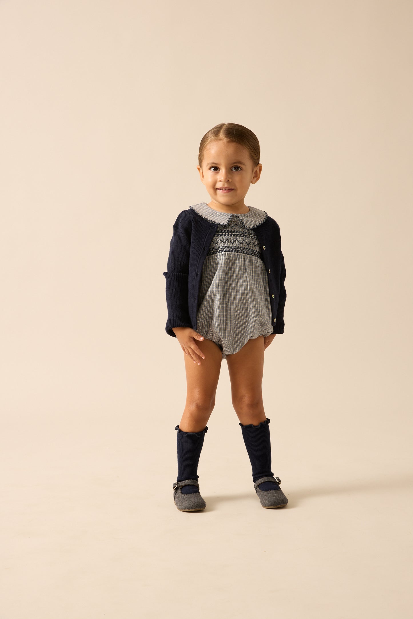 ANALOGIE BLUE PLAID SMOCKED ROMPER