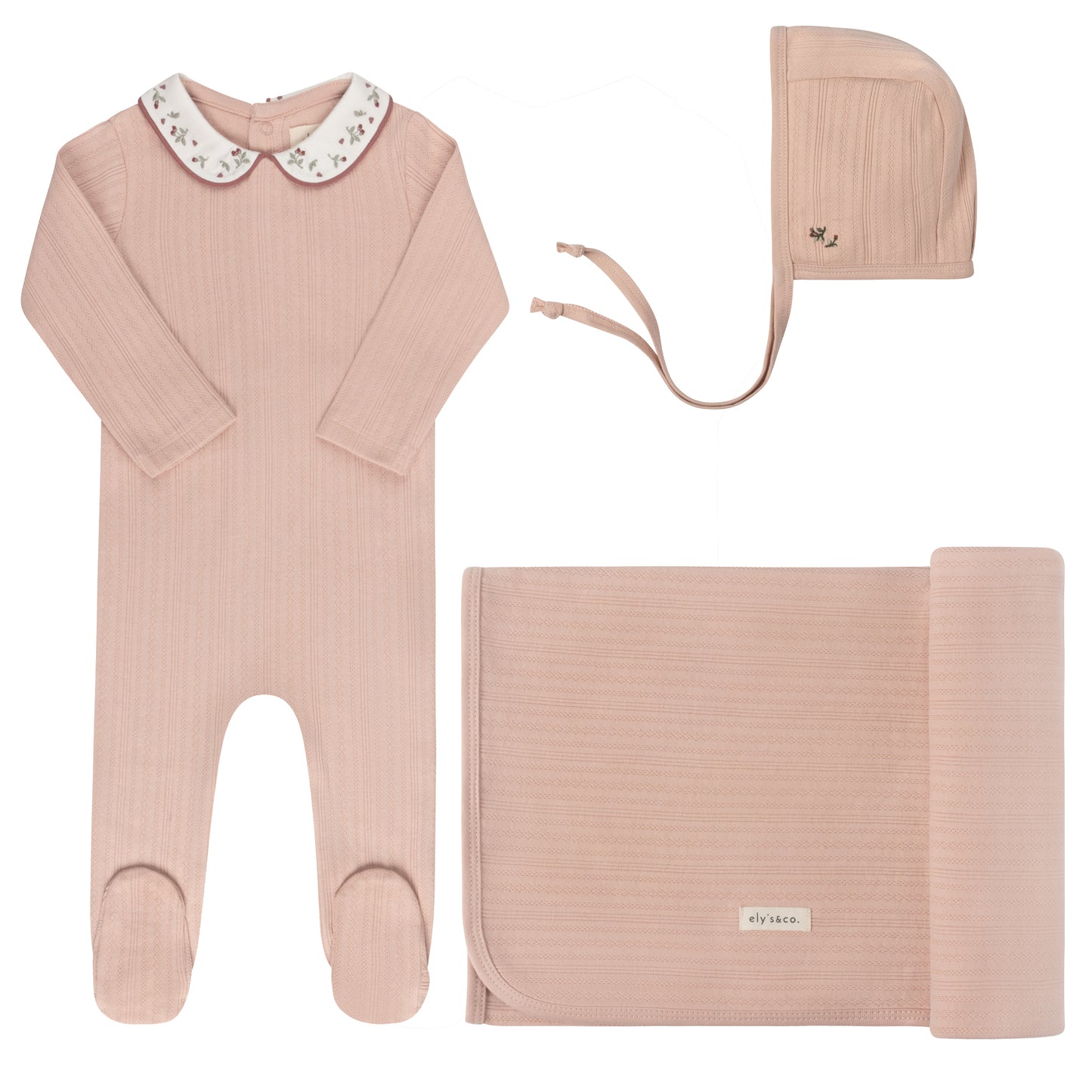 ELYS & CO PINK FLORAL EMBROIDERED LAYETTE SET