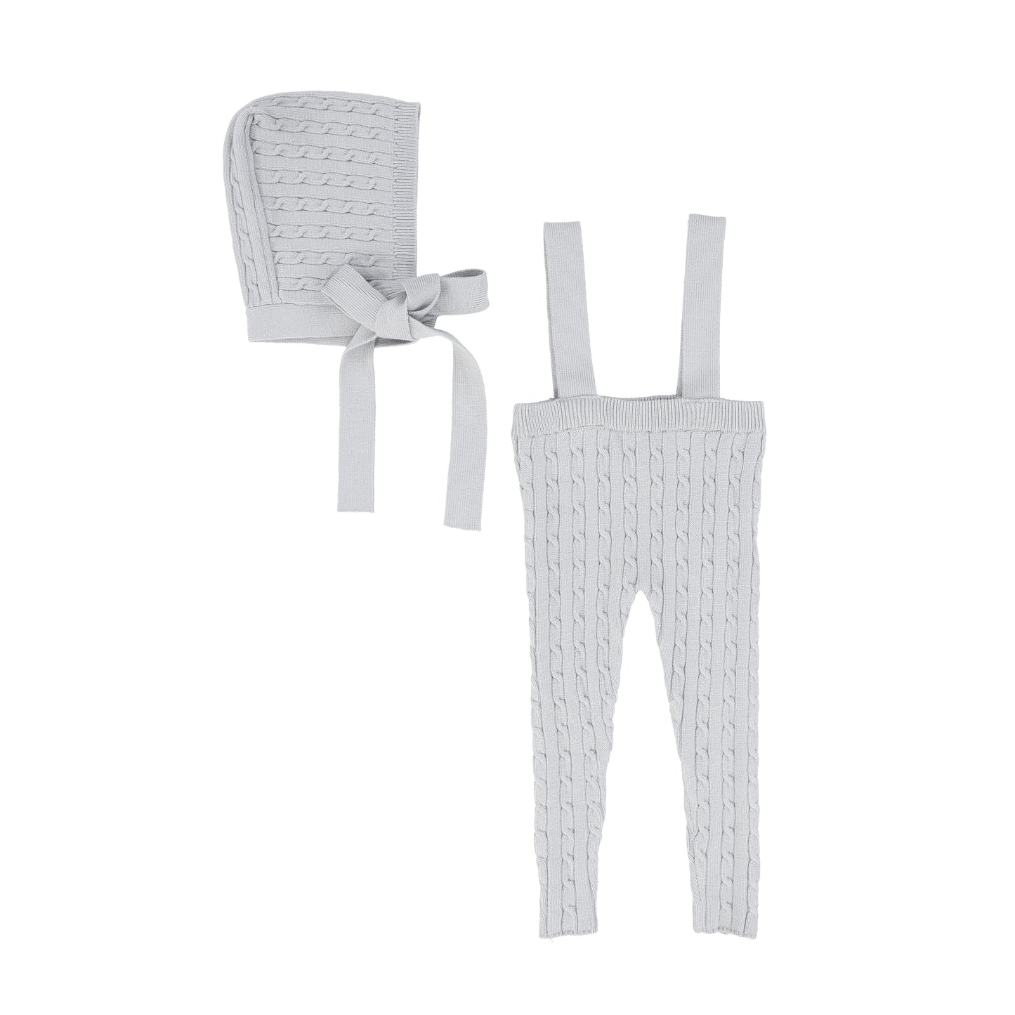 BEBE JOLEE LIGHT BLUE MARLED KNIT OVERALLS AND BONNET