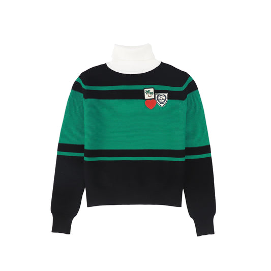 VALENTINA GREEN PATCH APPLIQUE TURTLENECK