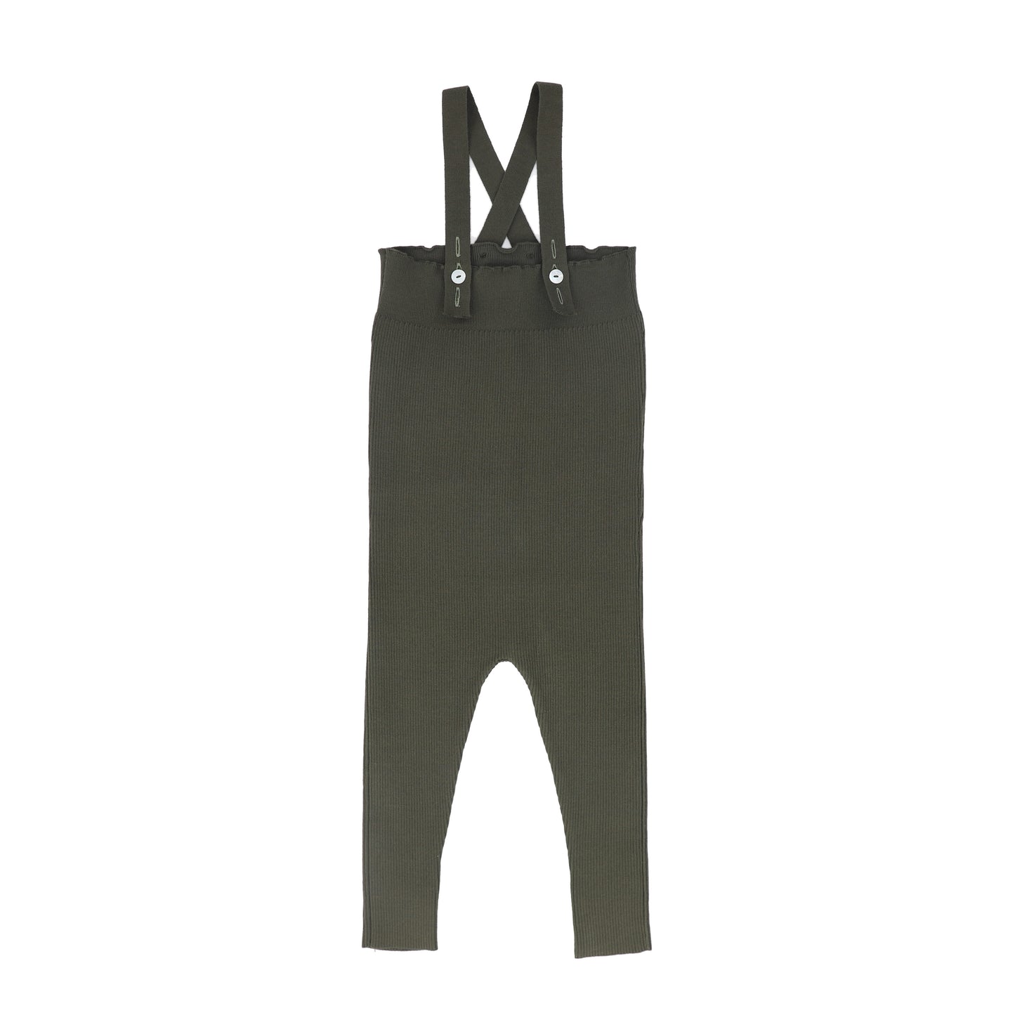 BAMBOO GREEN RIBBED KNIT SUSPENDER OVERALLS