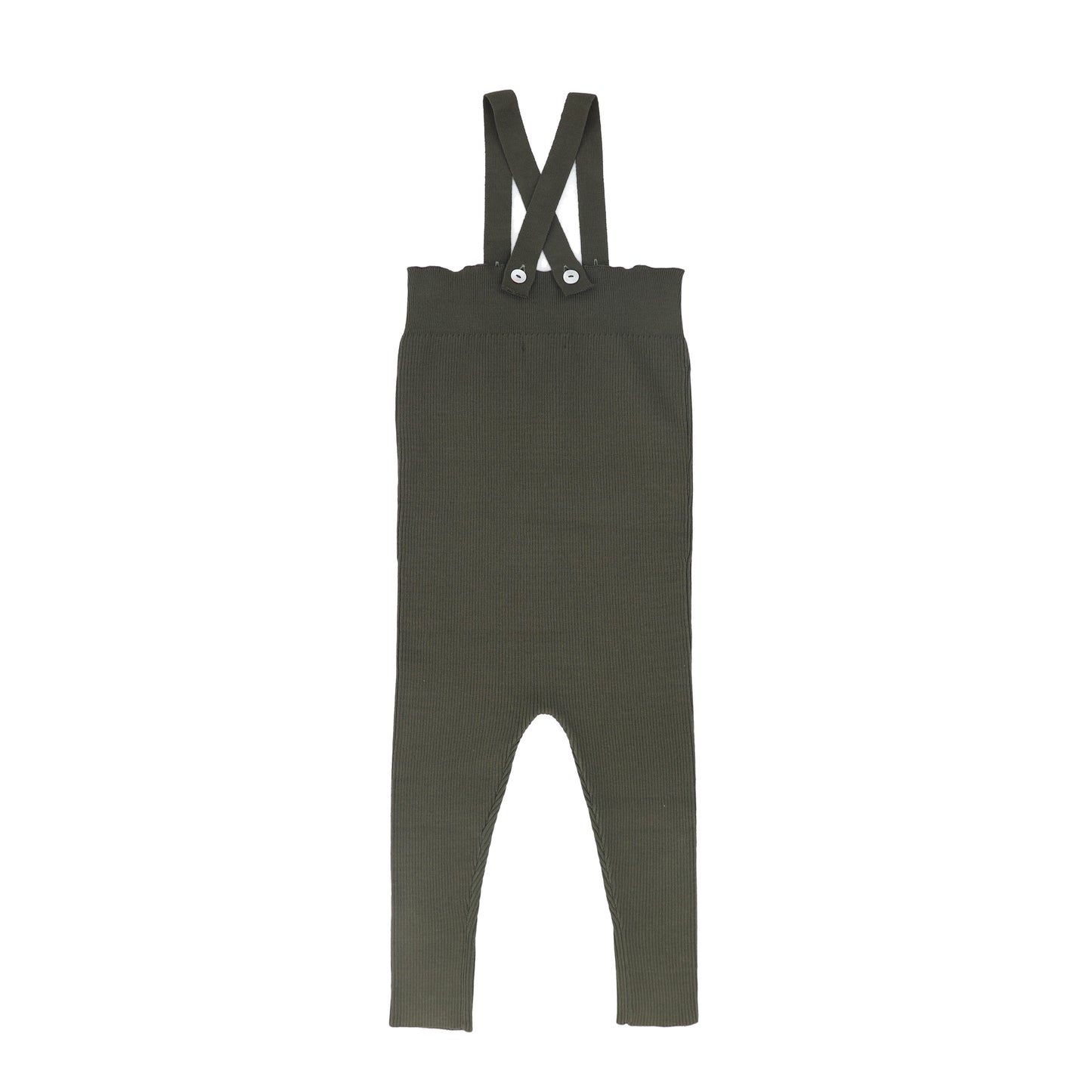 BAMBOO GREEN RIBBED KNIT SUSPENDER OVERALLS