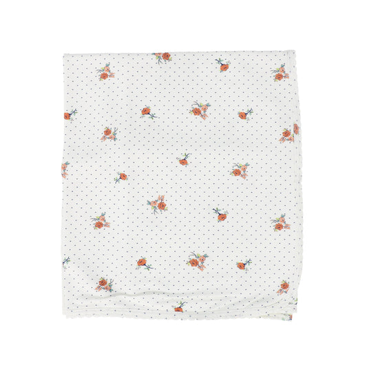 BEBE ORGANIC MISTY WHITE FLORAL DOTTED BLANKET