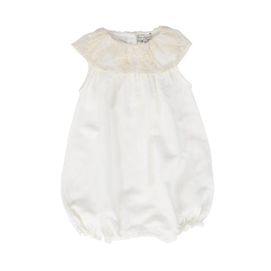 BEBE ORGANIC WHITE SHEER EMBROIDERED COLLAR ROMPER [FINAL SALE]