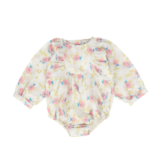 BEBE ORGANIC PINK FLOWER PRINT PUFF SLEEVE ROMPER [FINAL SALE]