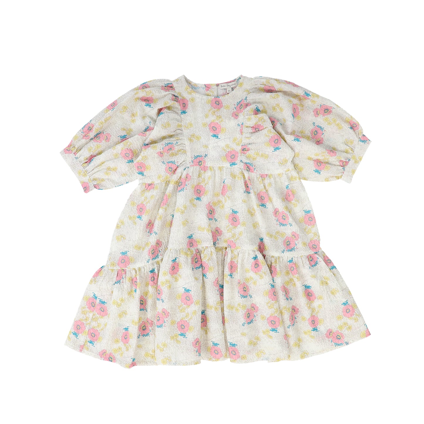 BEBE ORGANIC PINK FLOWER PRINT PUFF SLEEVE DRESS [FINAL SALE]