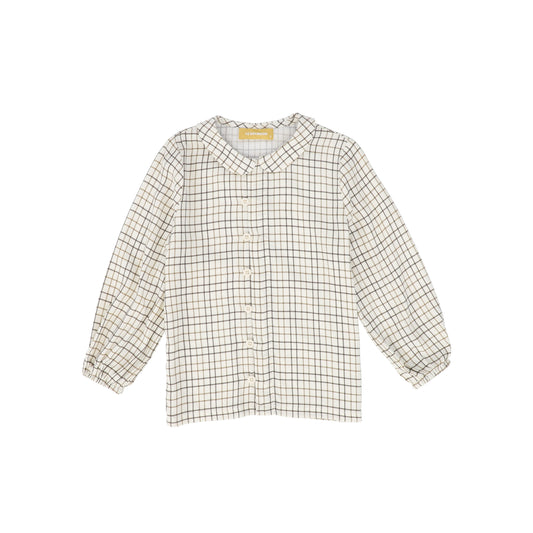 LE BOURDON WHITE/BROWN PETER PAN PRINTED BLOUSE